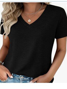 Amazon Basics Black V-Neck T-Shirt Size Medium NWT